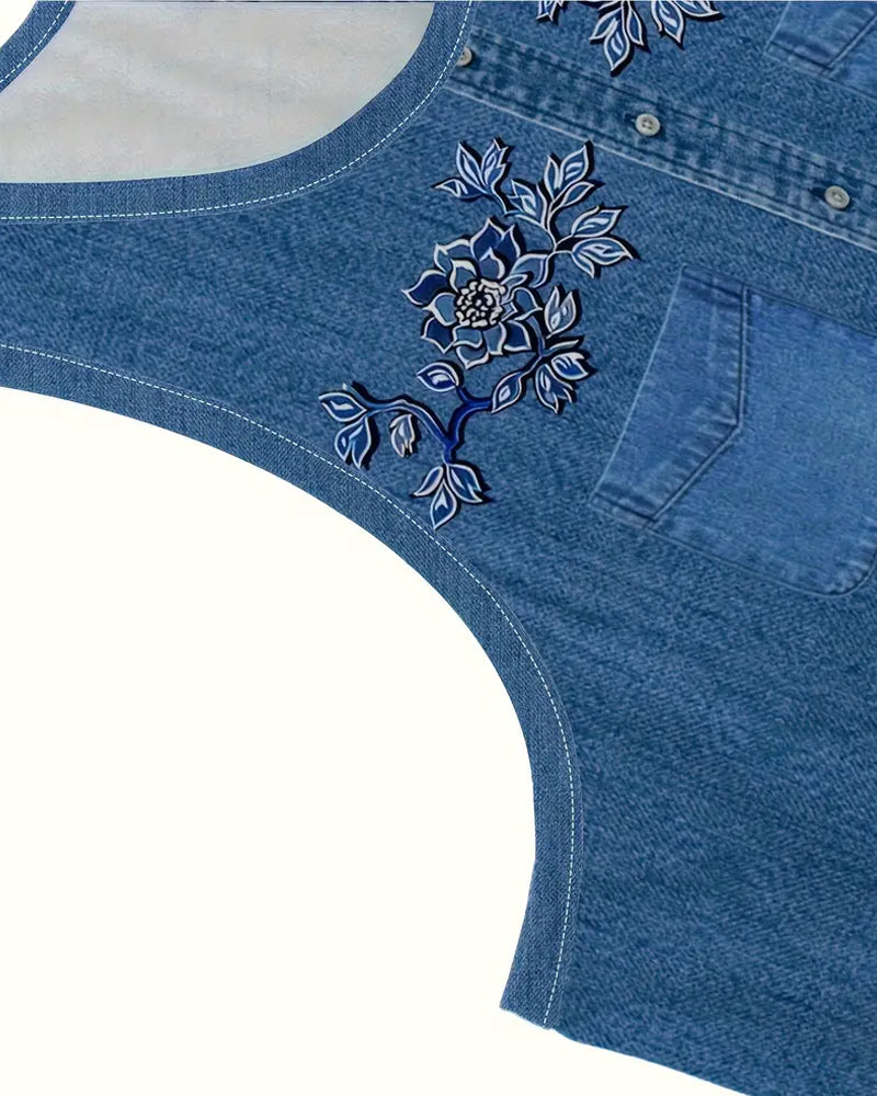 Ximena – Embroidered Denim A Line Mini Dress