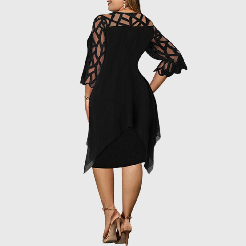 Matilda – Lace Sleeve Handkerchief Hem Midi Dress