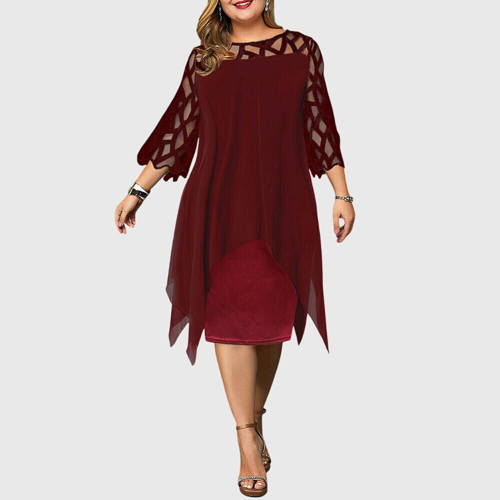 Matilda – Lace Sleeve Handkerchief Hem Midi Dress