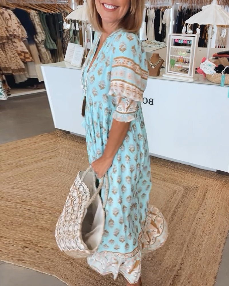 Catherine – Floral Print Tiered Maxi Shirt Dress