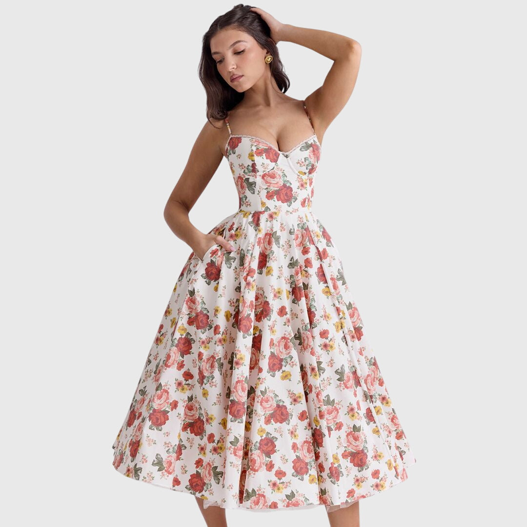 Luna – Satin Strapless Cocktail Midi Dress