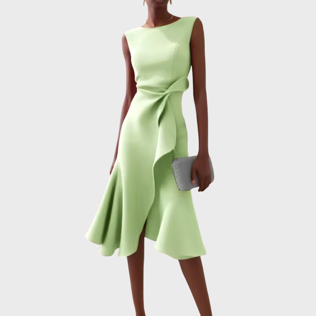 Genesis – Satin Draped Asymmetric Hem Cocktail Dress