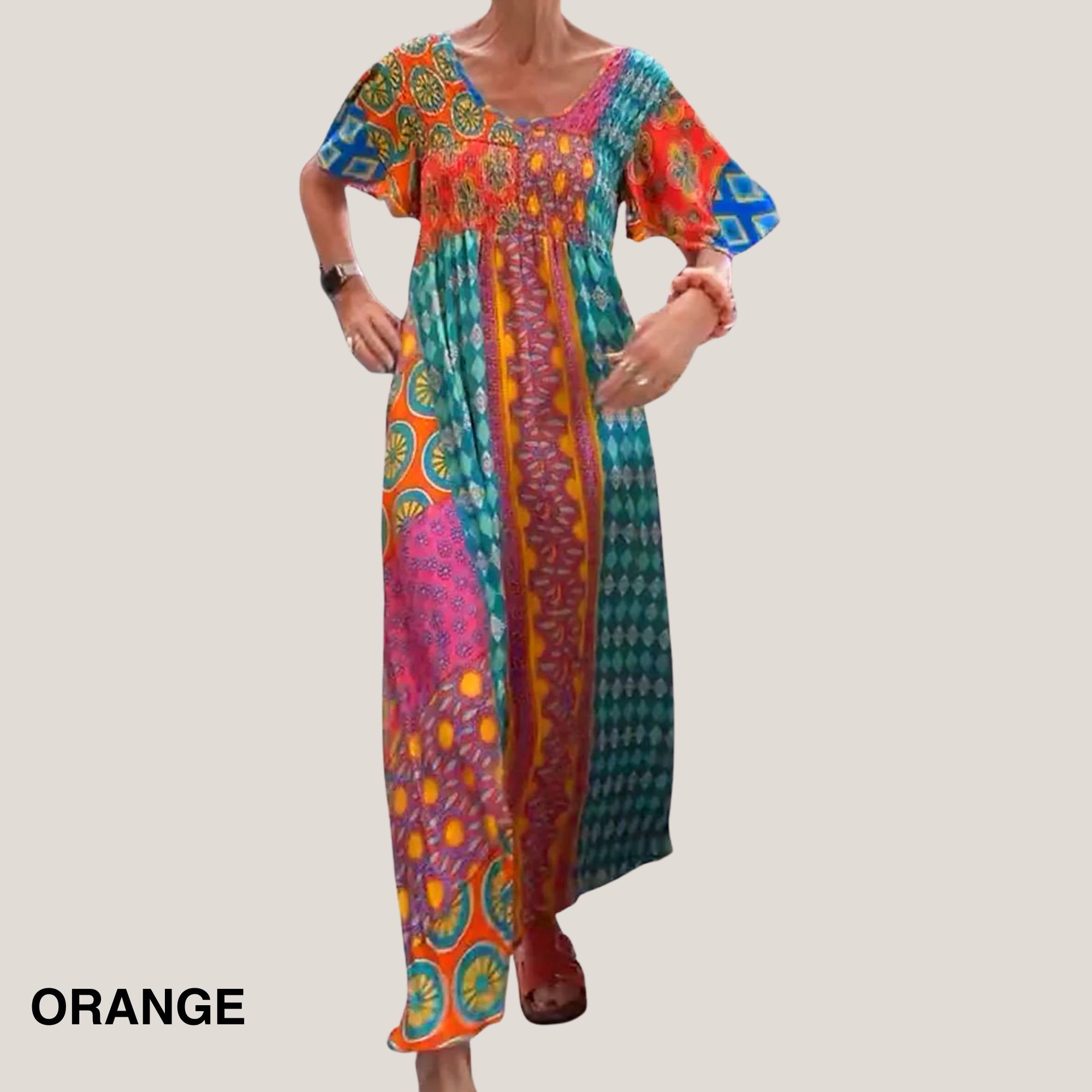 Josephine – Boho Mixed Print Short Sleeve Maxi Dress