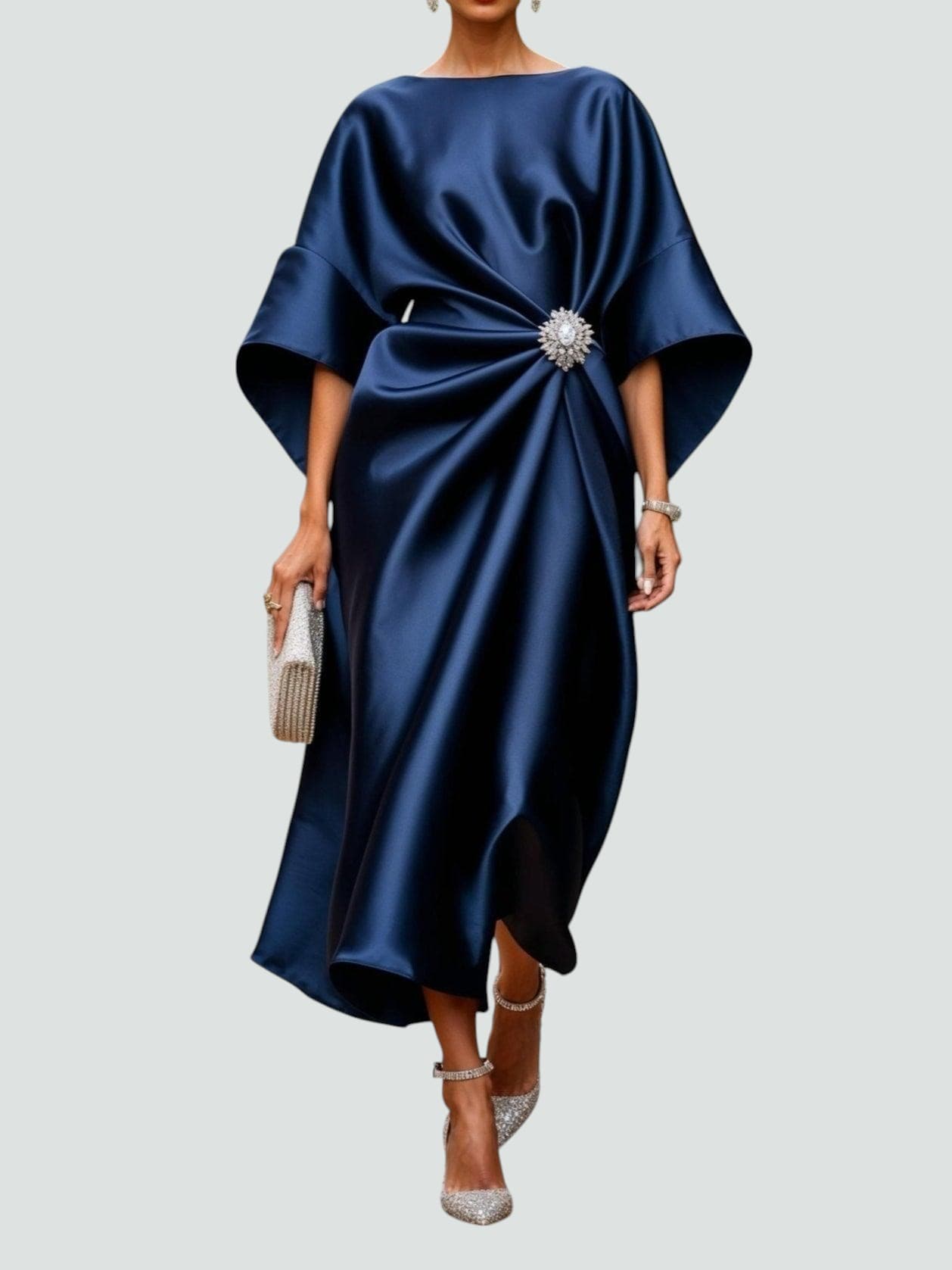Harper – Satin Draped Cocktail Midi Dress