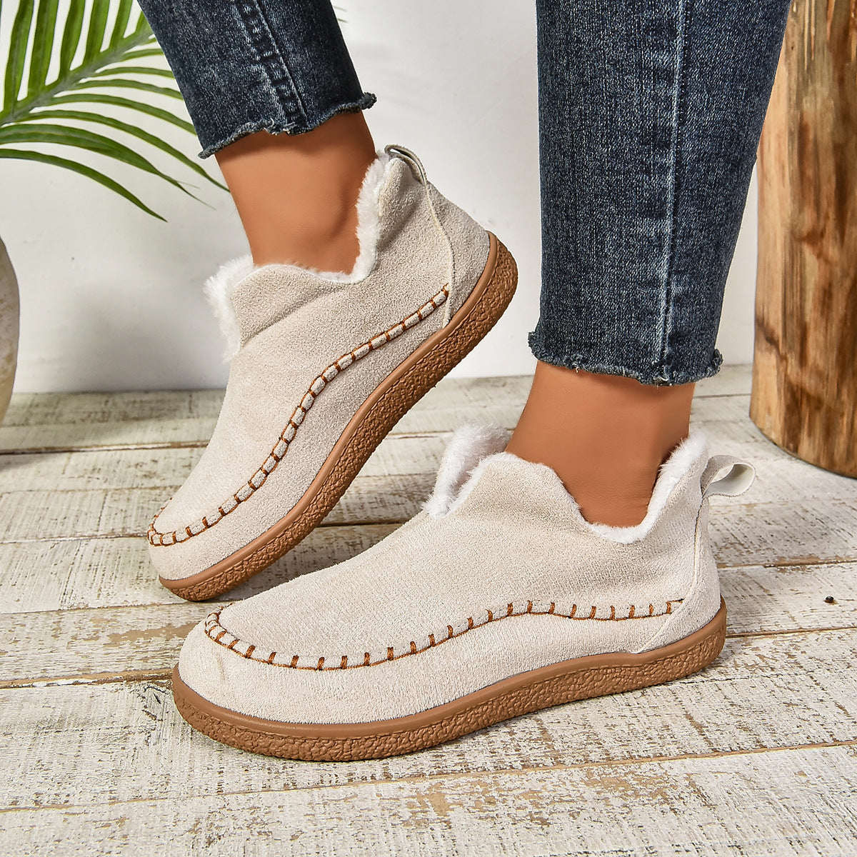Charlotte – Suede Faux Fur Lined Slip On Ankle Boots