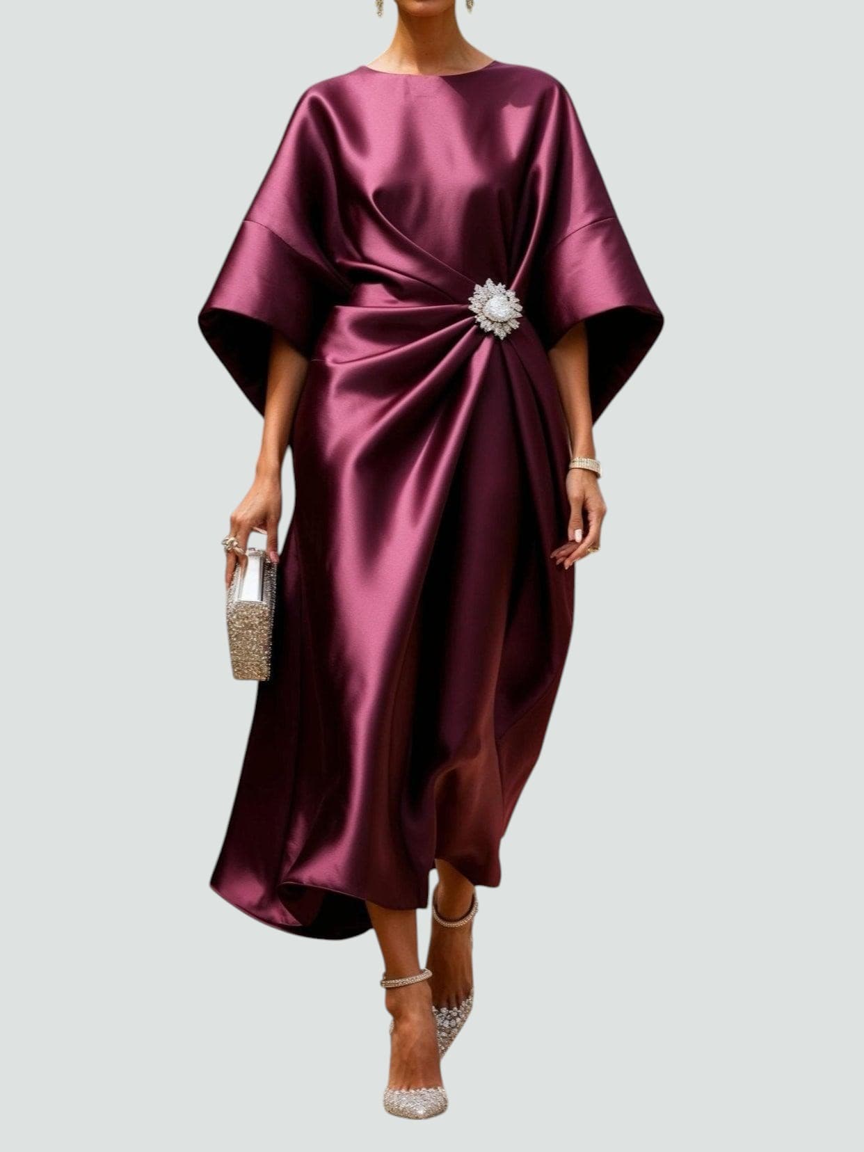Harper – Satin Draped Cocktail Midi Dress