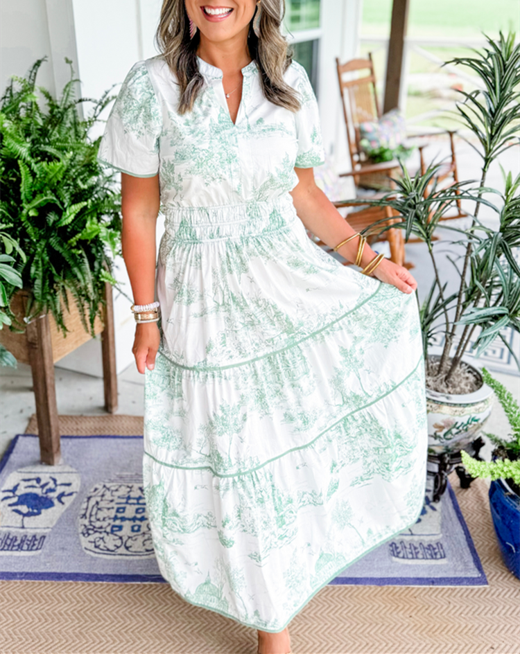 Thea – Floral Print Short Sleeve Shirt Dress