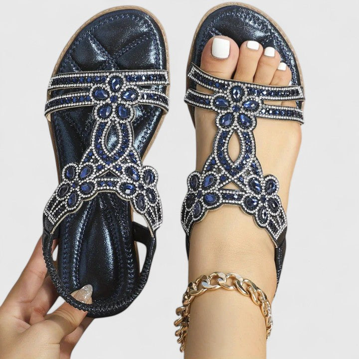 Fiona – Boho Beaded Ankle Strap Flat Sandals