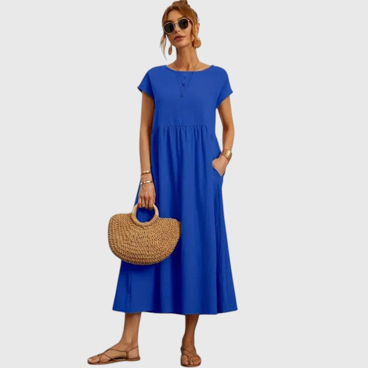 Fiona – Crew Neck A Line Summer Midi Dress