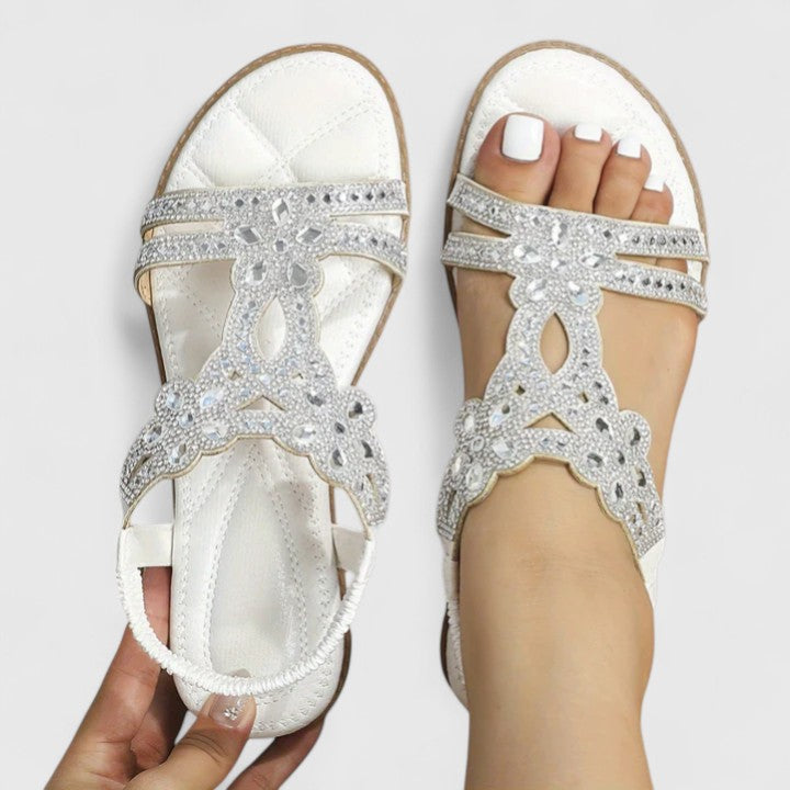 Fiona – Boho Beaded Ankle Strap Flat Sandals