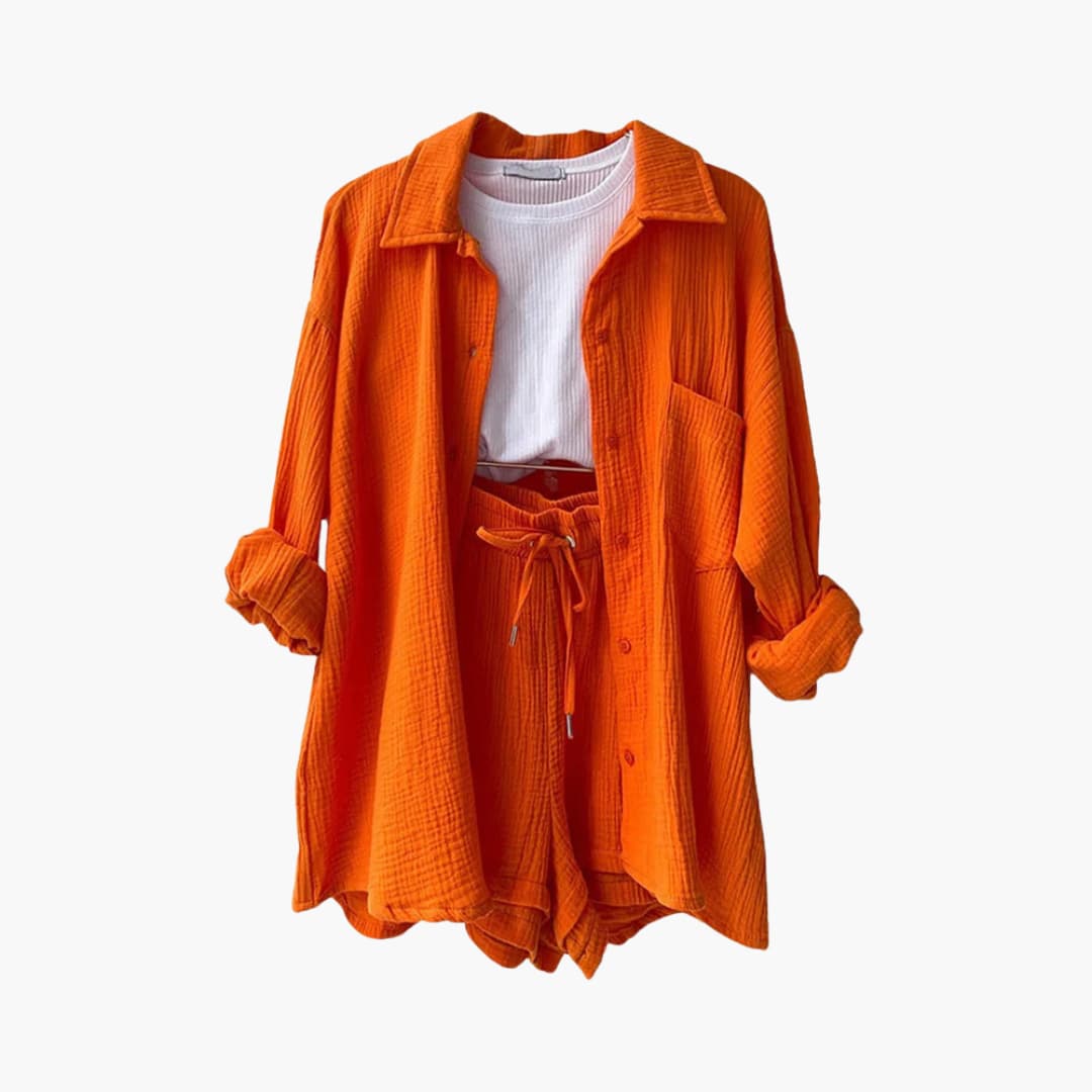 Norah – Oversized Button Up Shirt and Shorts Set