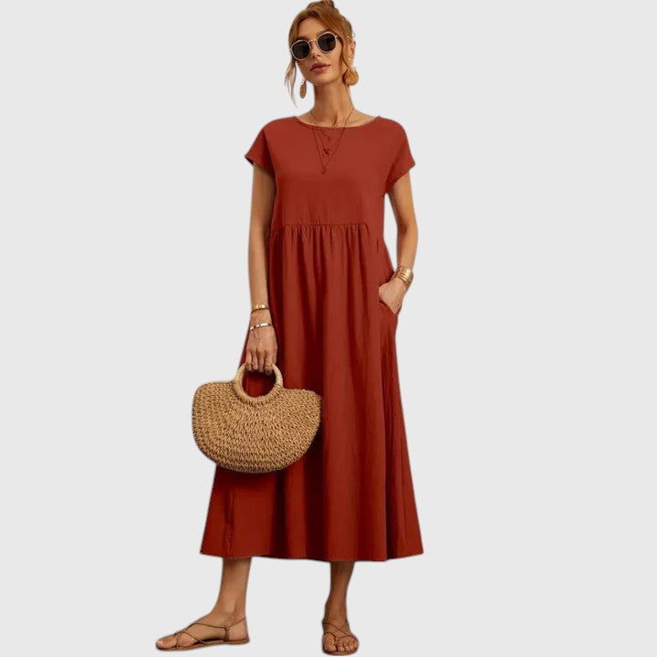 Fiona – Crew Neck A Line Summer Midi Dress