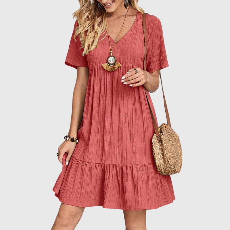 Daisy – V Neck Tiered Ruffle Hem Mini Dress