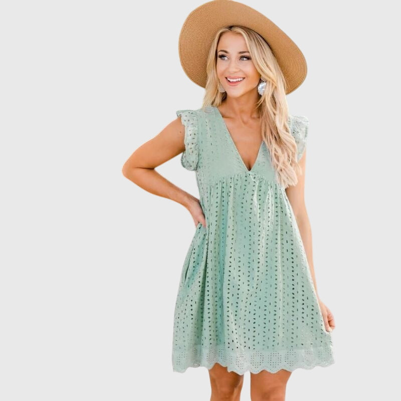 Adriana – V Neck Ruffle Swing Summer Mini Dress