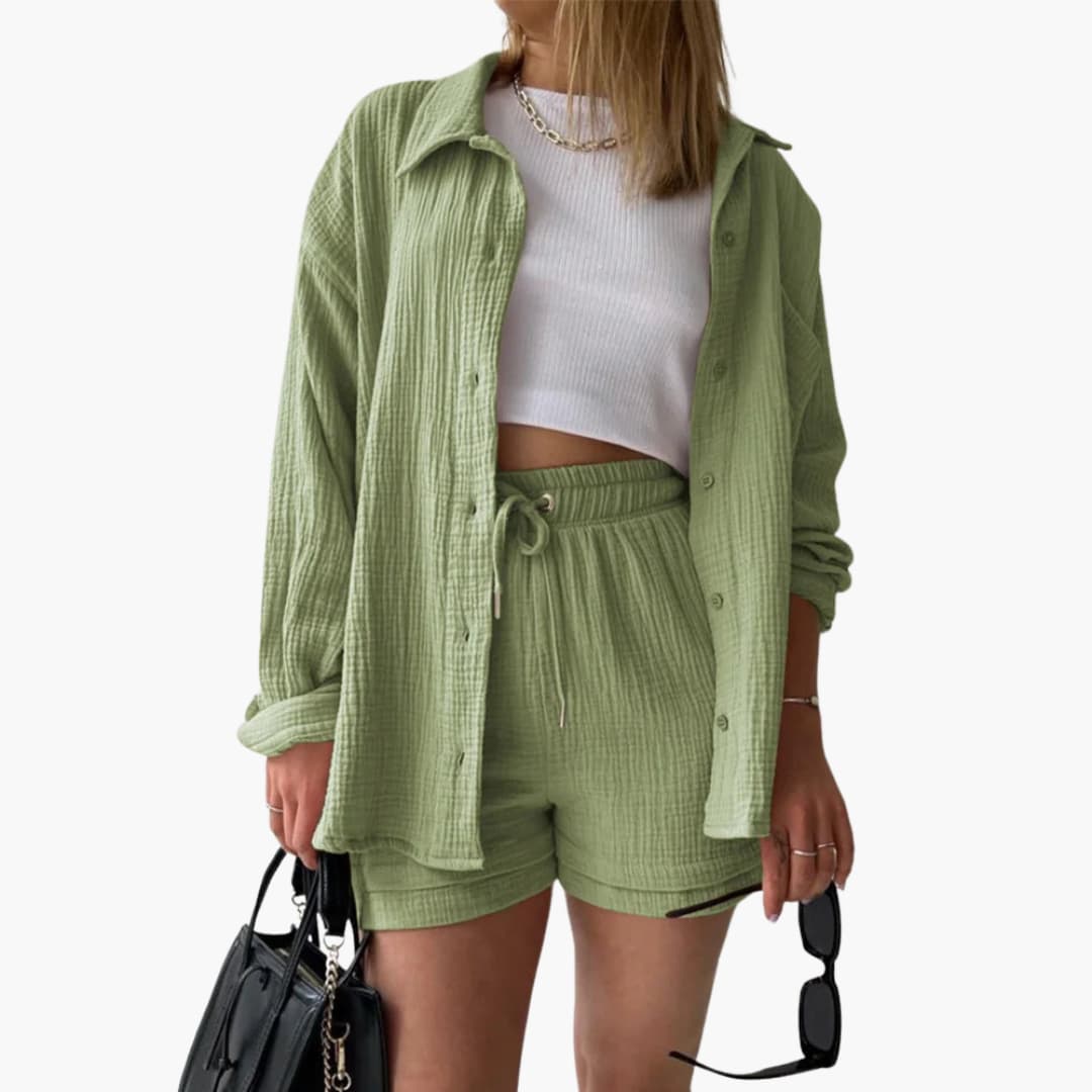 Kaja – Oversized Button Up Shirt and Shorts Two Piece Set