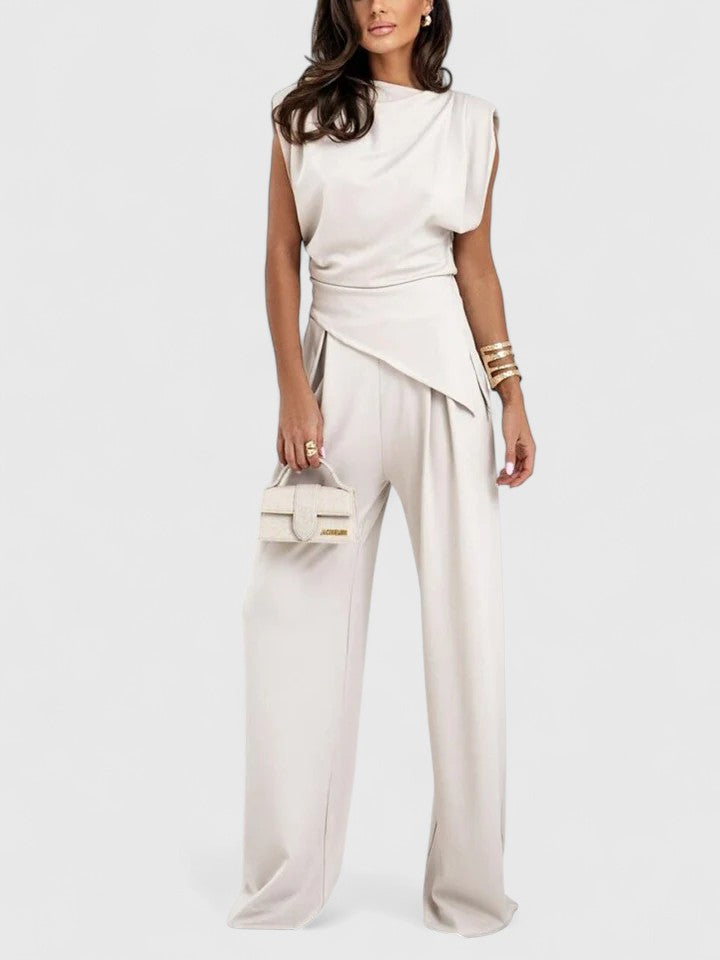 Maeve – Draped Asymmetrical Top and Wide Leg Pants Evening Set