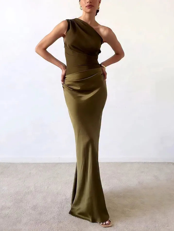 Freya – Satin One Shoulder Party Maxi Dress