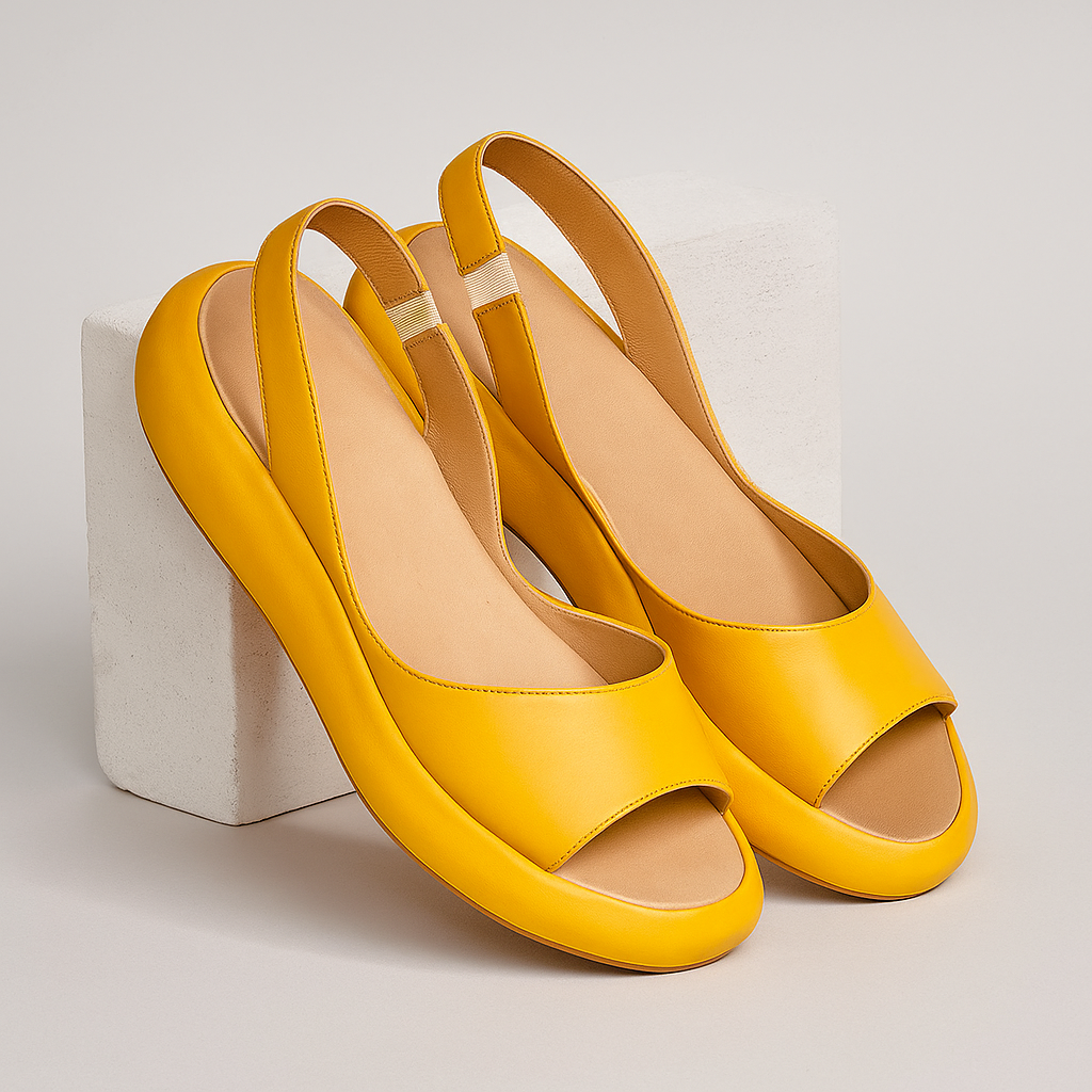 Helena – Peep Toe Slingback Low Wedge Sandals