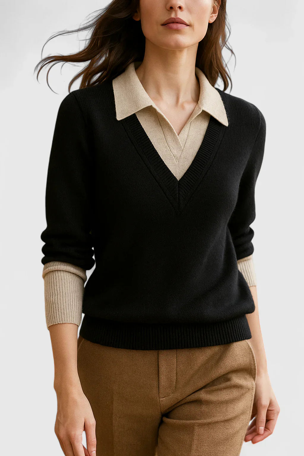 Hailey – Collared V Neck Knit Sweater