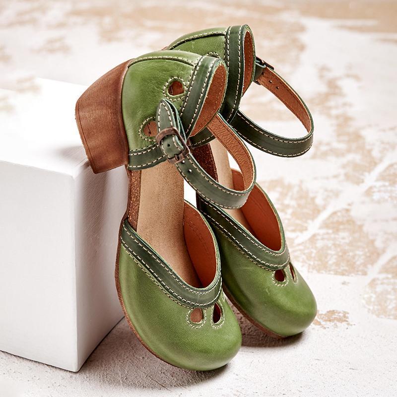 Valentina – Cutout Ankle Strap Block Heel Pumps