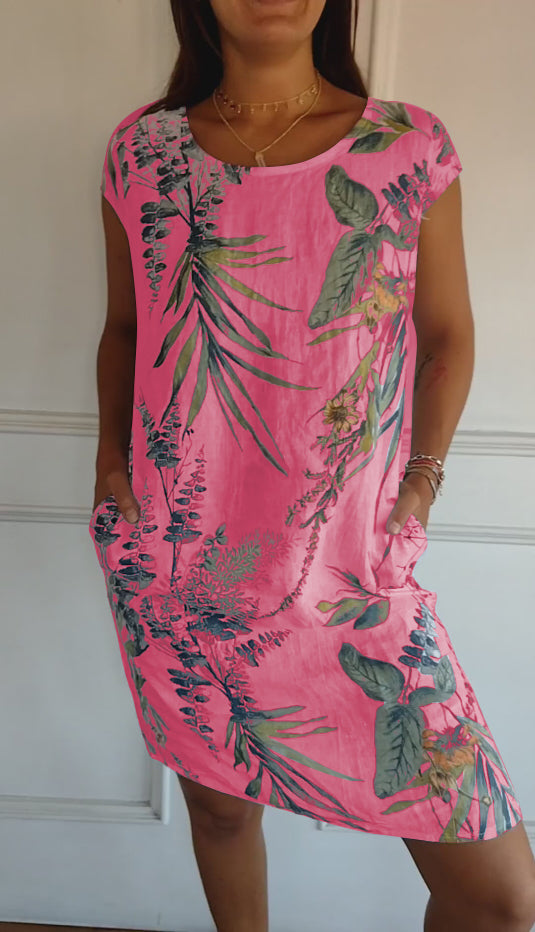 Eloise – Botanical Print Cap Sleeve Shift Midi Dress