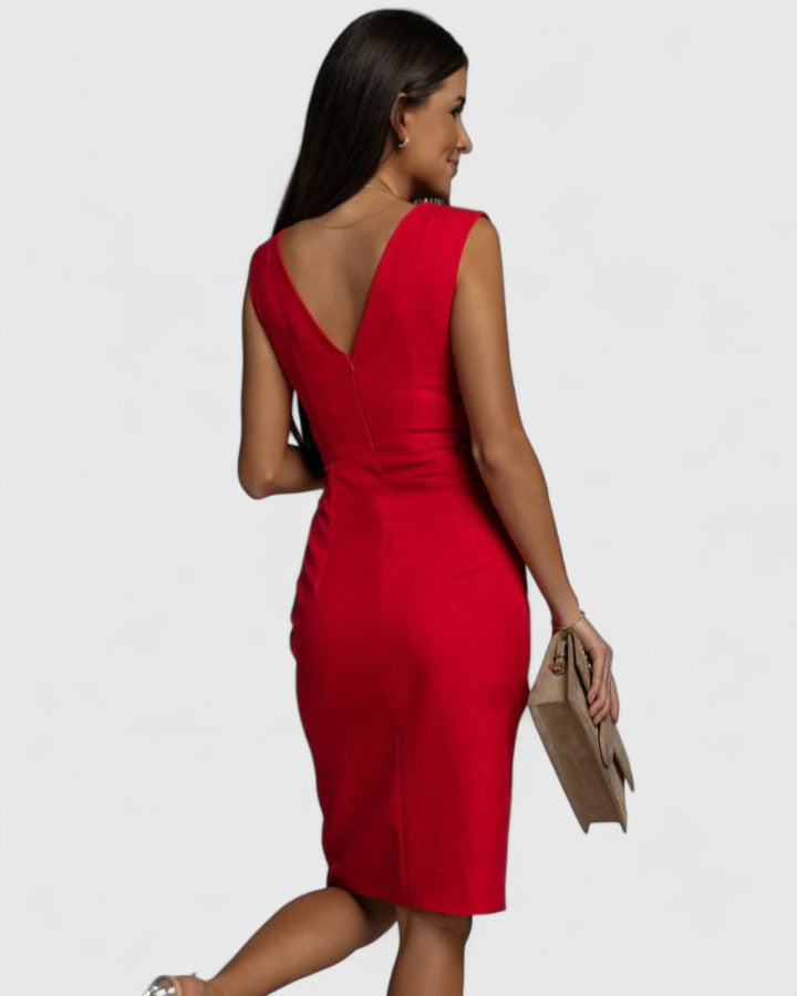 Mary – Ruched V Neck Bodycon Cocktail Midi Dress