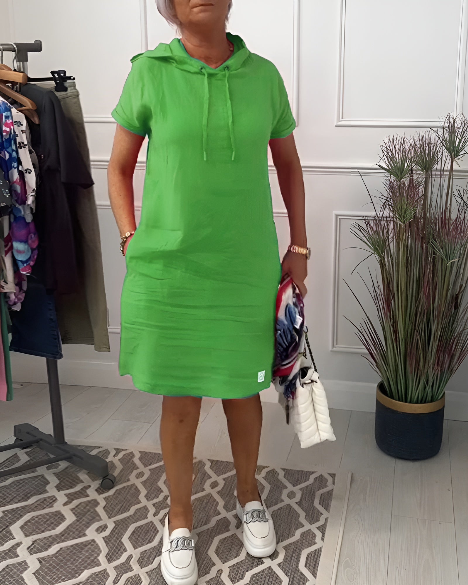 Isabelle – Ribbed Short Sleeve Hoodie Dress