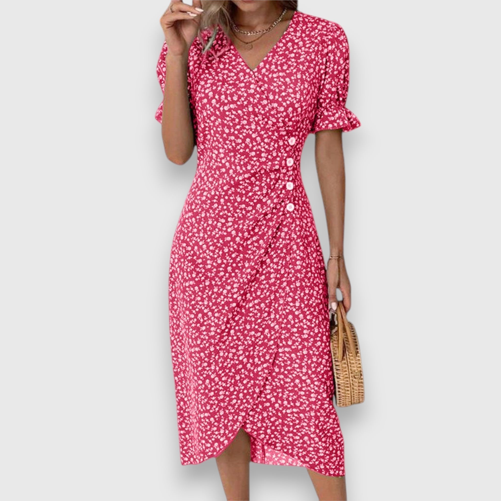 Sadie – Ditsy Floral Puff Sleeve Wrap Midi Dress