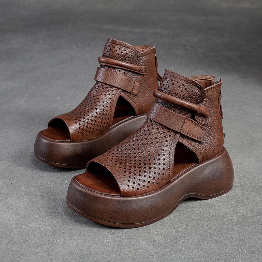 Jolene – Perforated Peep Toe Platform Sandal Boots