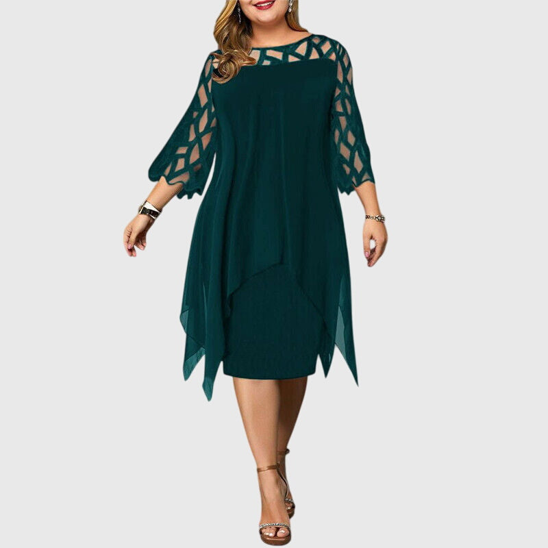 Matilda – Lace Sleeve Handkerchief Hem Midi Dress