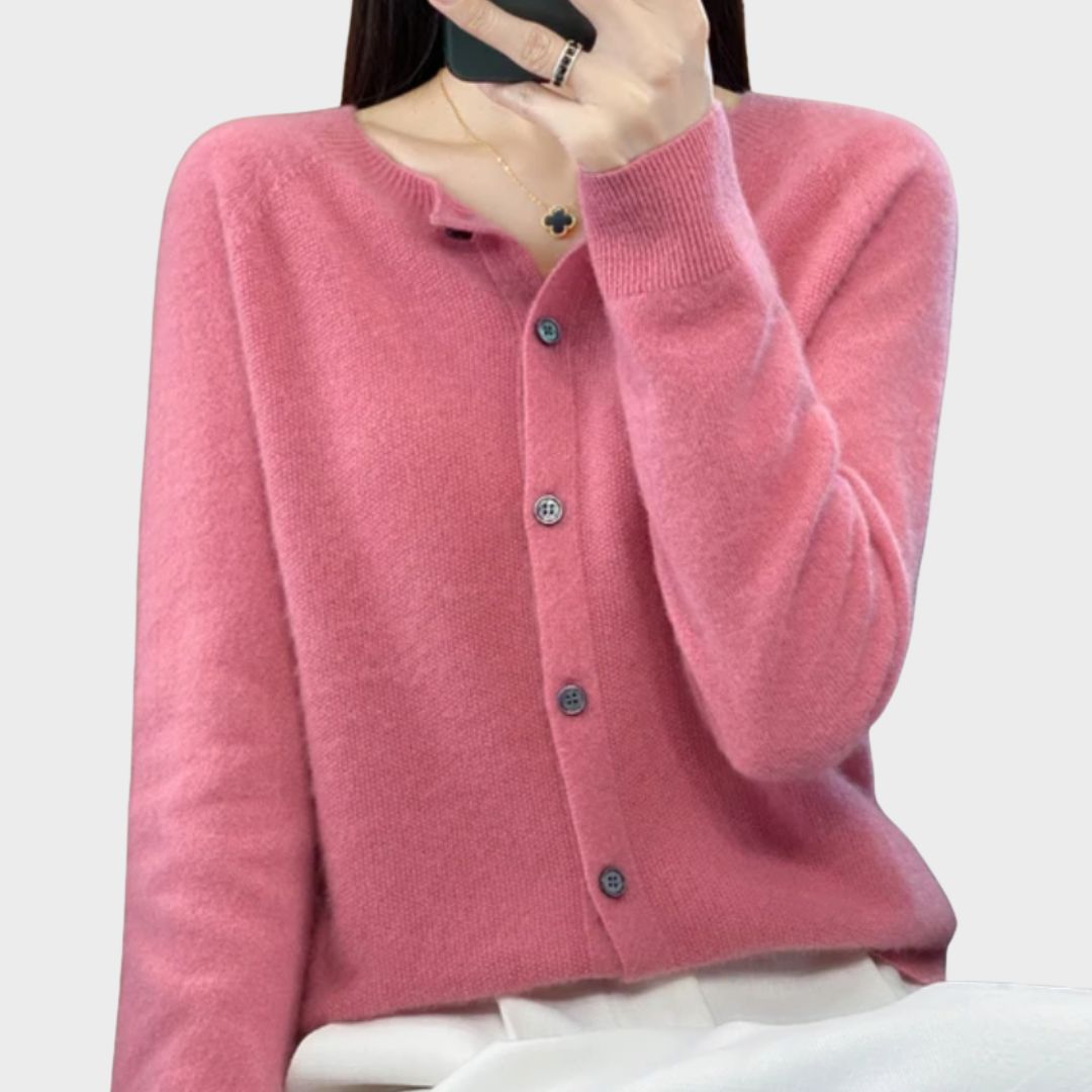 June – Fuzzy Crew Neck Button Up Cardigan