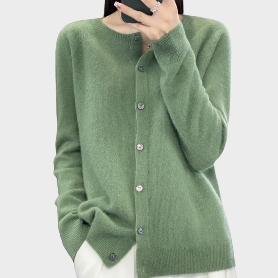 June – Fuzzy Crew Neck Button Up Cardigan