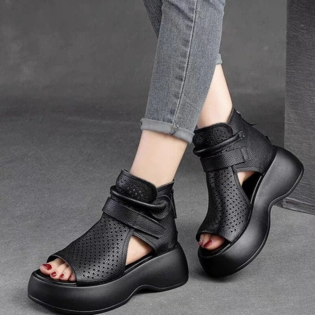 Jolene – Perforated Peep Toe Platform Sandal Boots