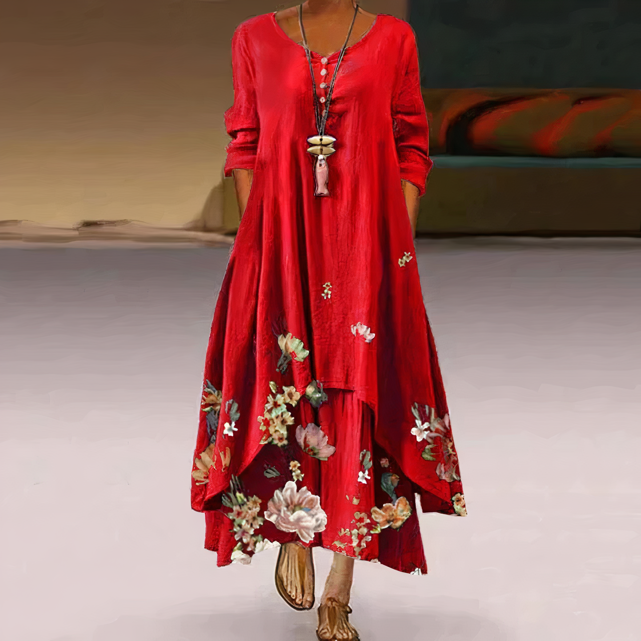 Jolene – Floral Print Long Sleeve Flowy Maxi Dress