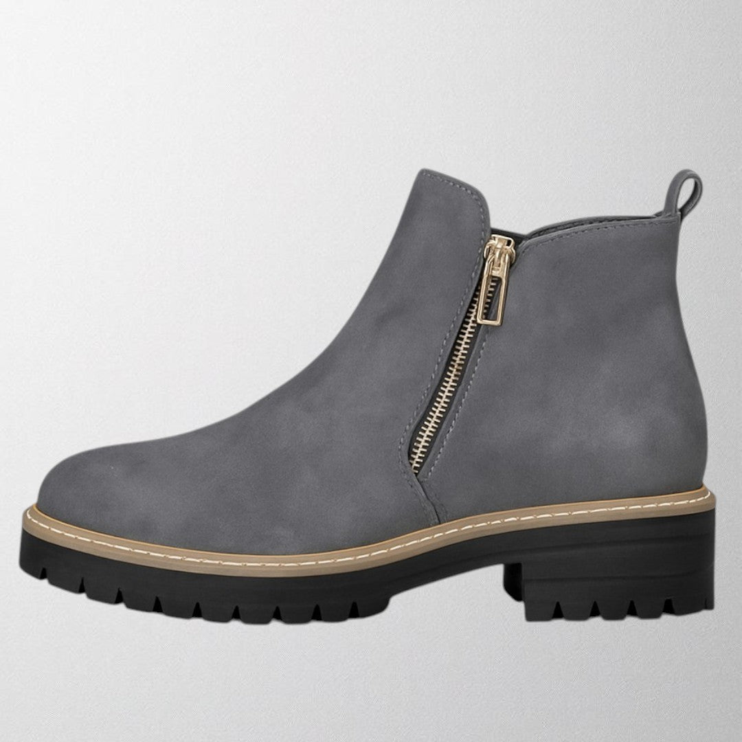 Madeline – Suede Side Zip Block Heel Ankle Boots