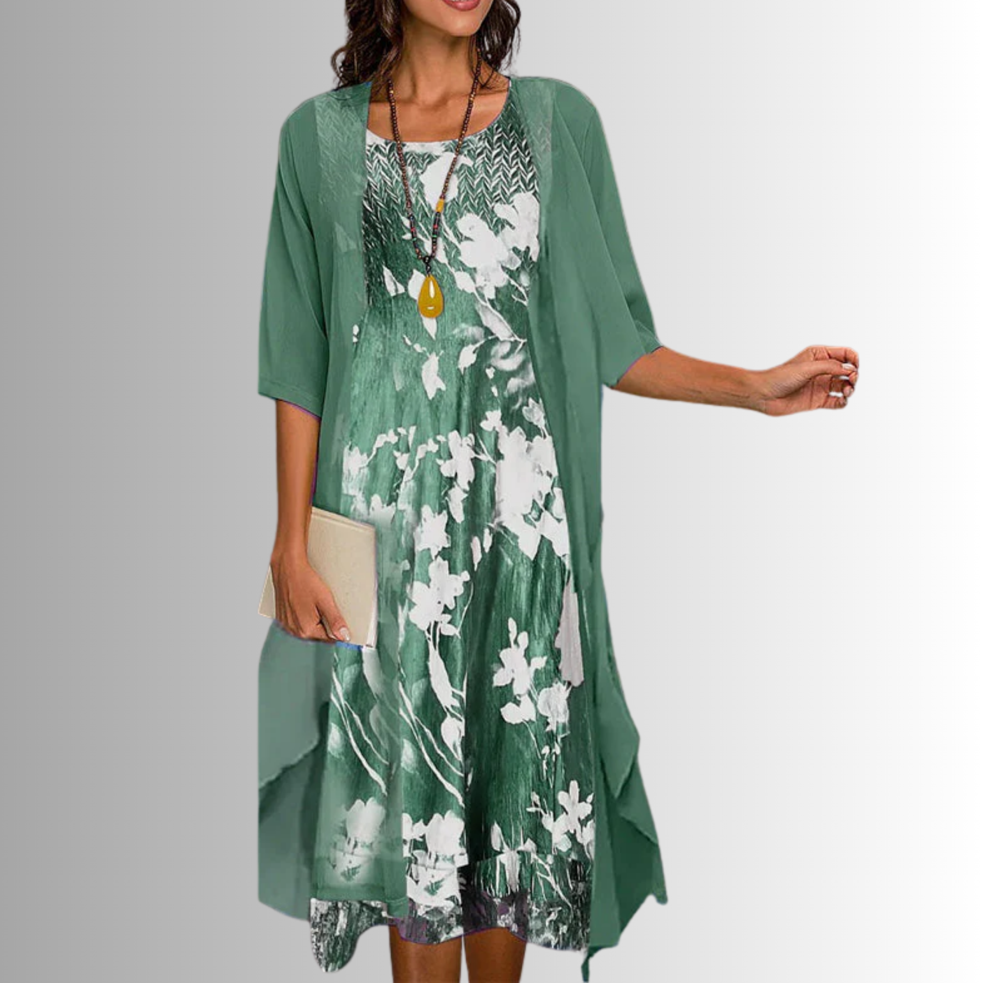 Madelyn – Floral Midi Dress and Duster Cardigan Set