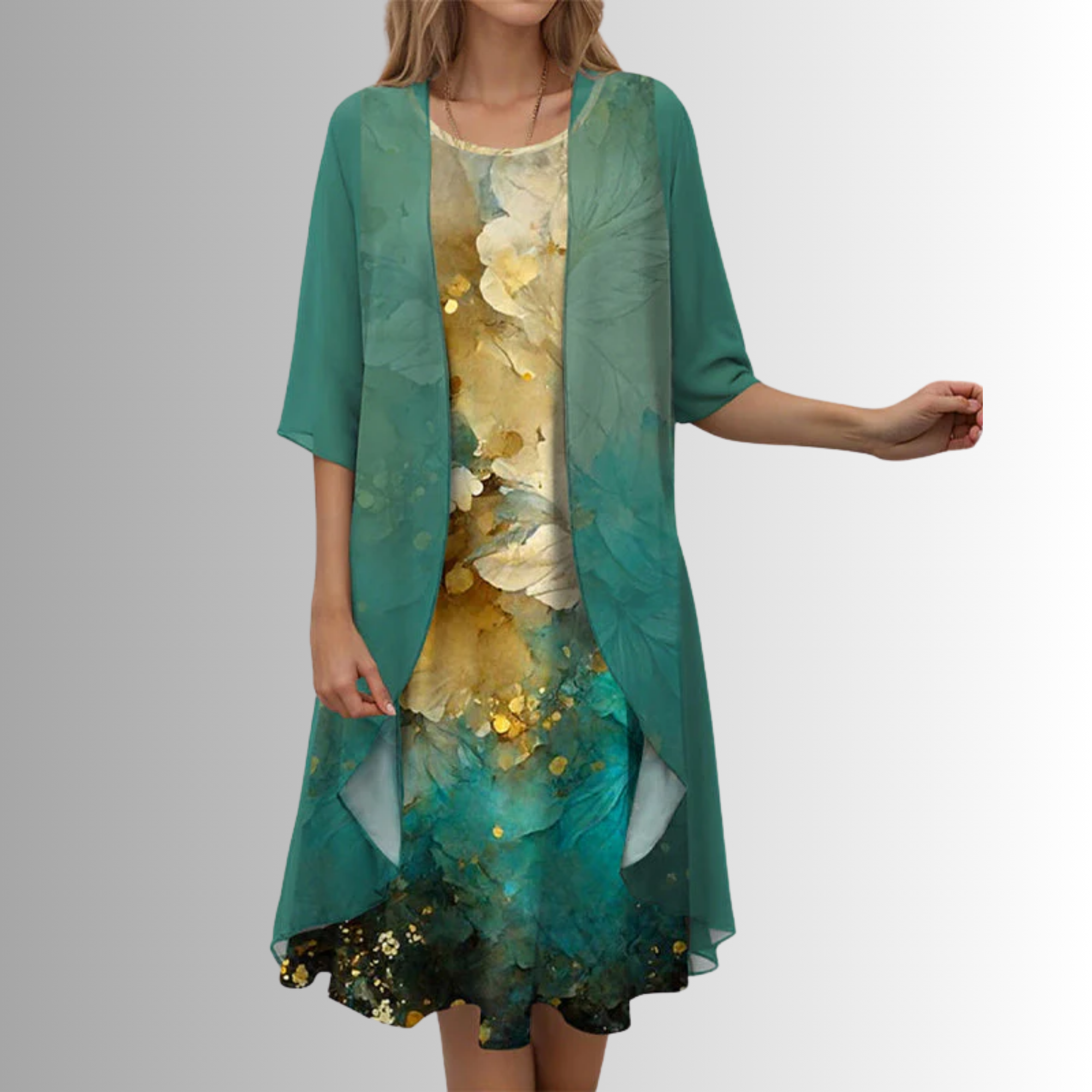 Madelyn – Floral Midi Dress and Duster Cardigan Set