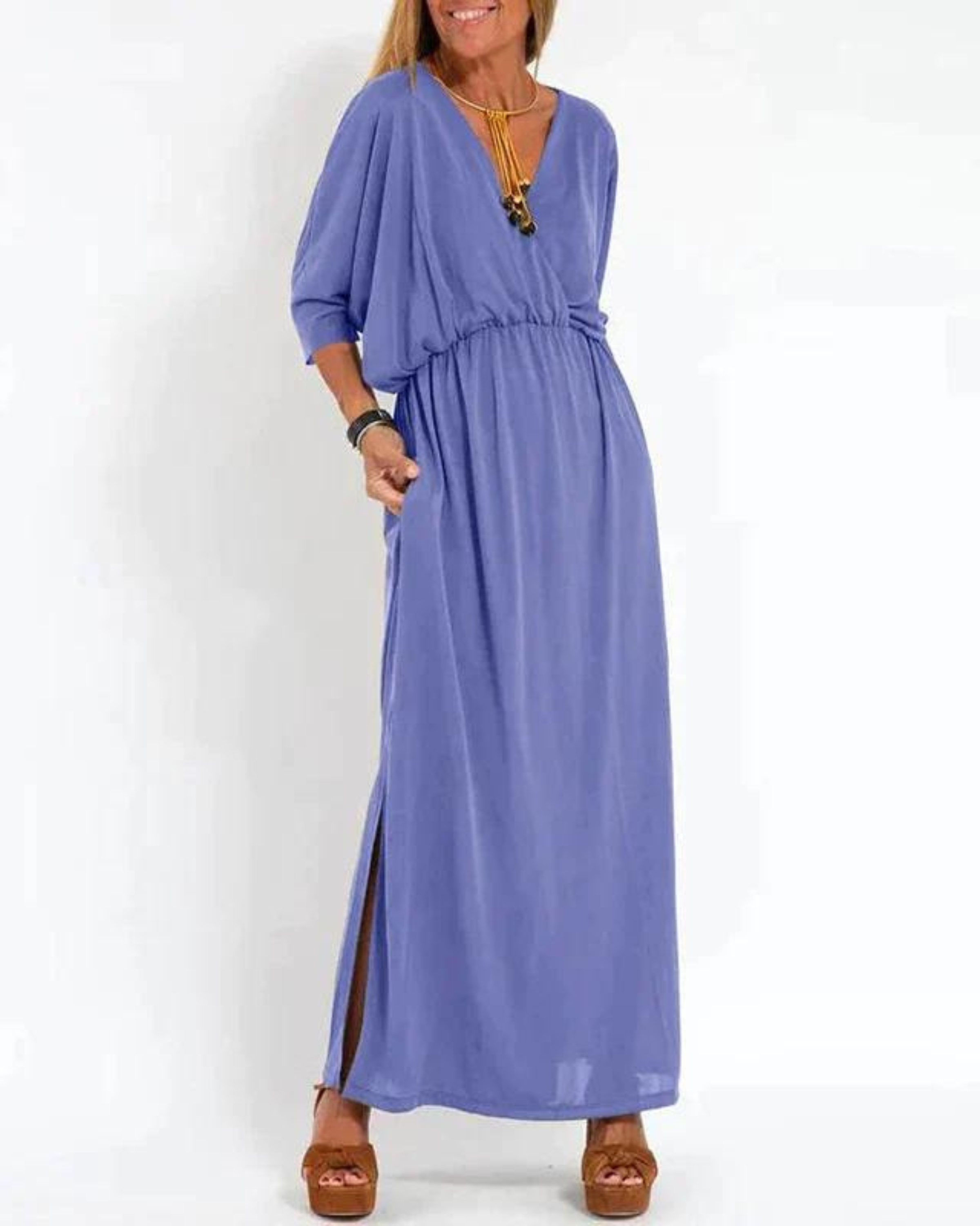 Daisy – Flutter Sleeve V Neck Flowy Maxi Dress