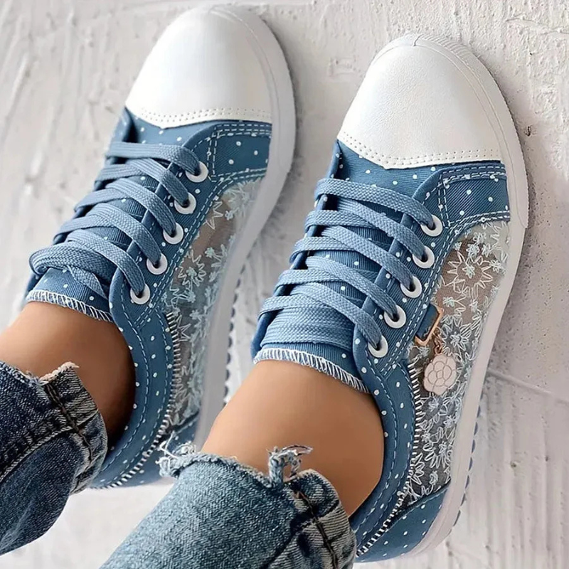 Juliette – Rhinestone Denim Lace Up Sneakers