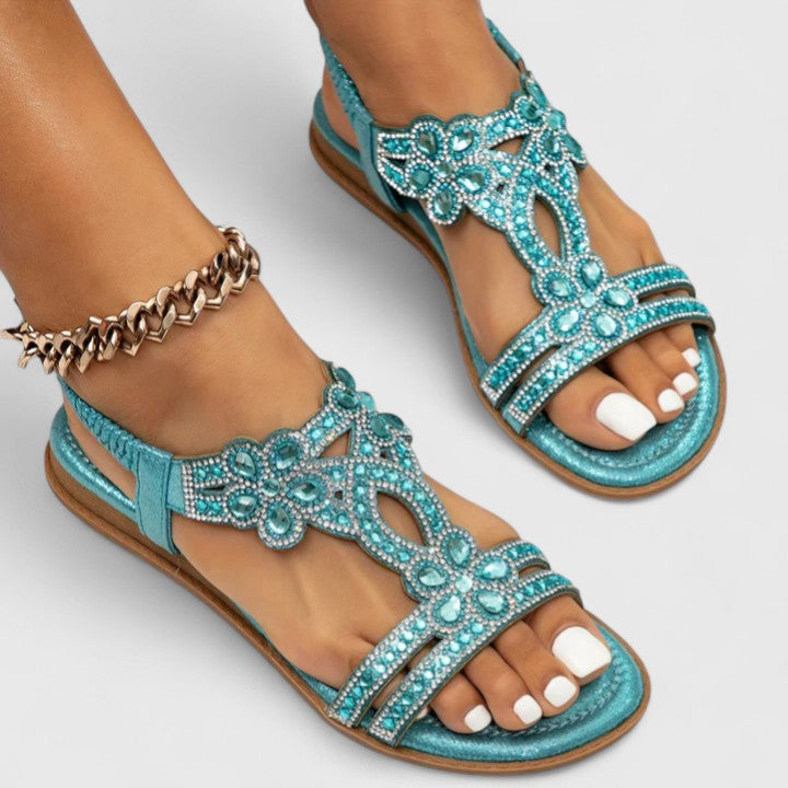 Fiona – Boho Beaded Ankle Strap Flat Sandals