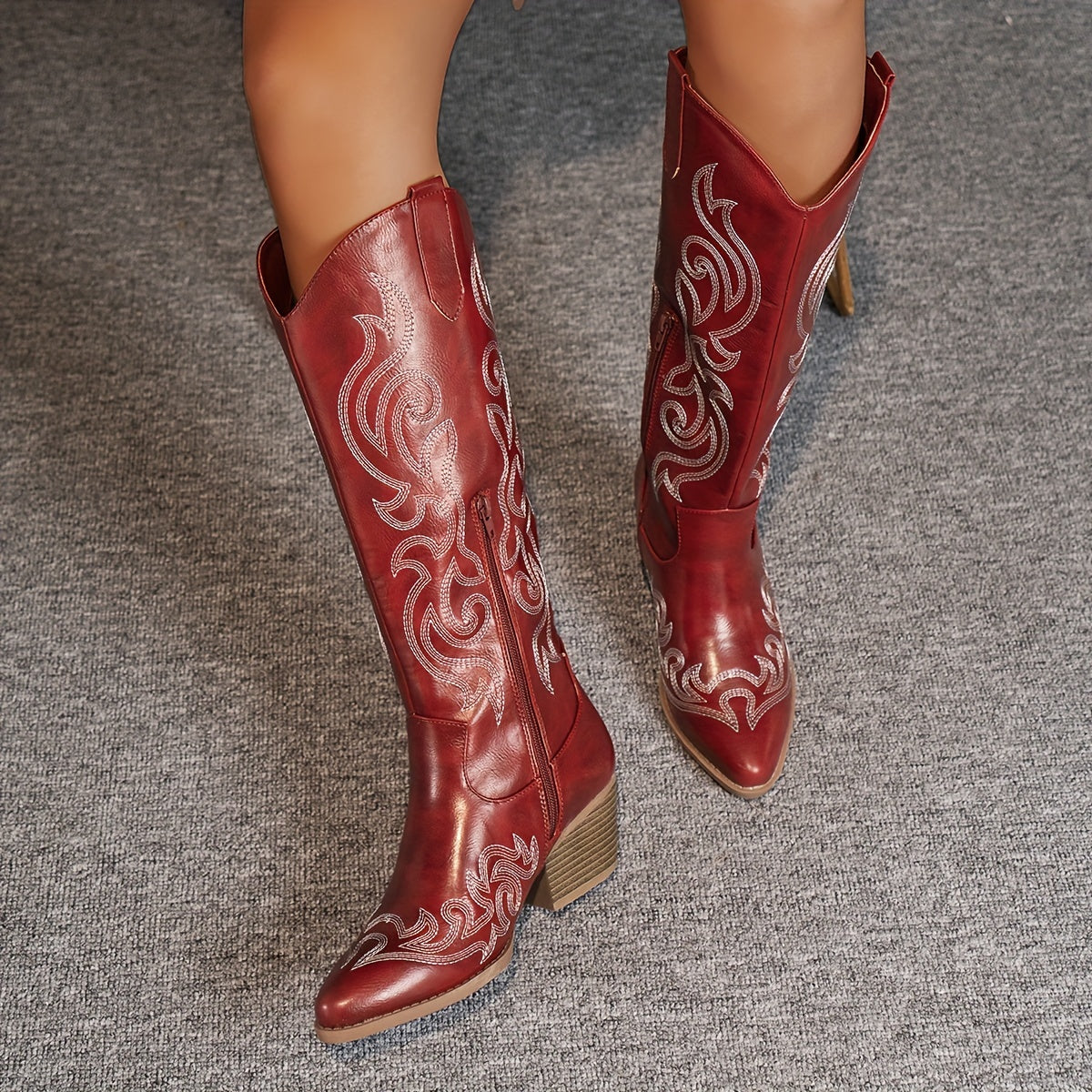 Phoebe – Embroidered Knee High Western Boots