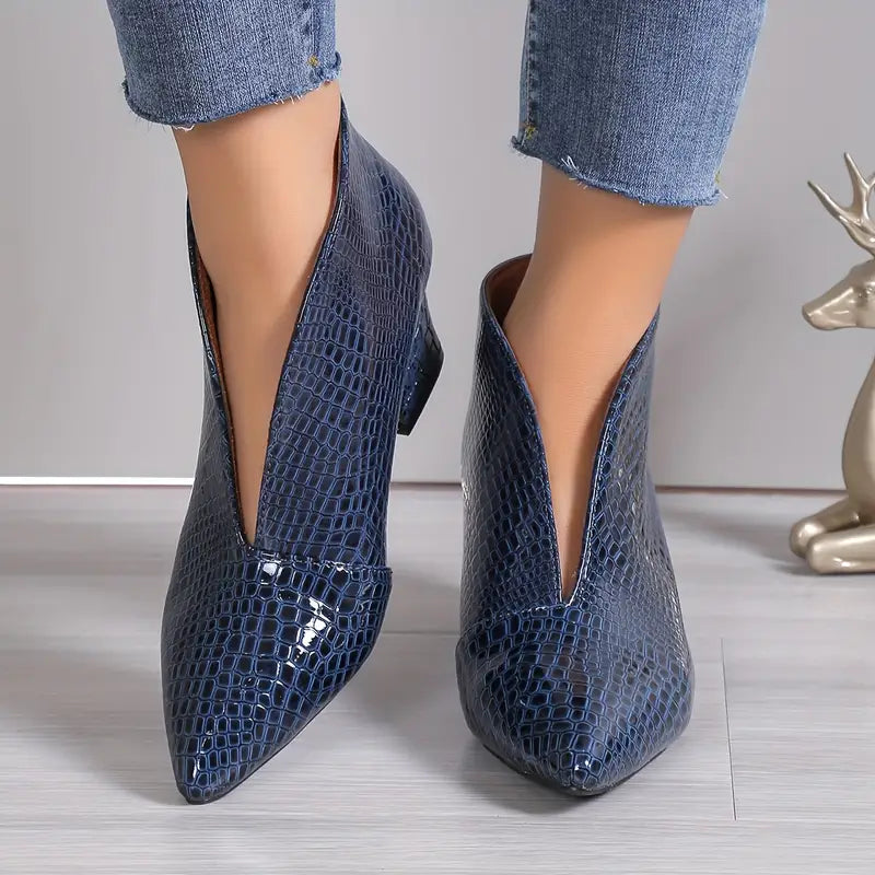 Magnolia – Snake Embossed Block Heel Ankle Boots