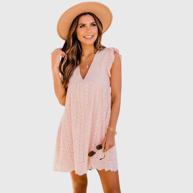 Adriana – V Neck Ruffle Swing Summer Mini Dress
