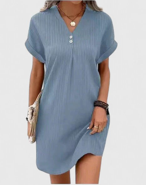 Scarlett – Notch Neck Short Sleeve Shift Mini Dress