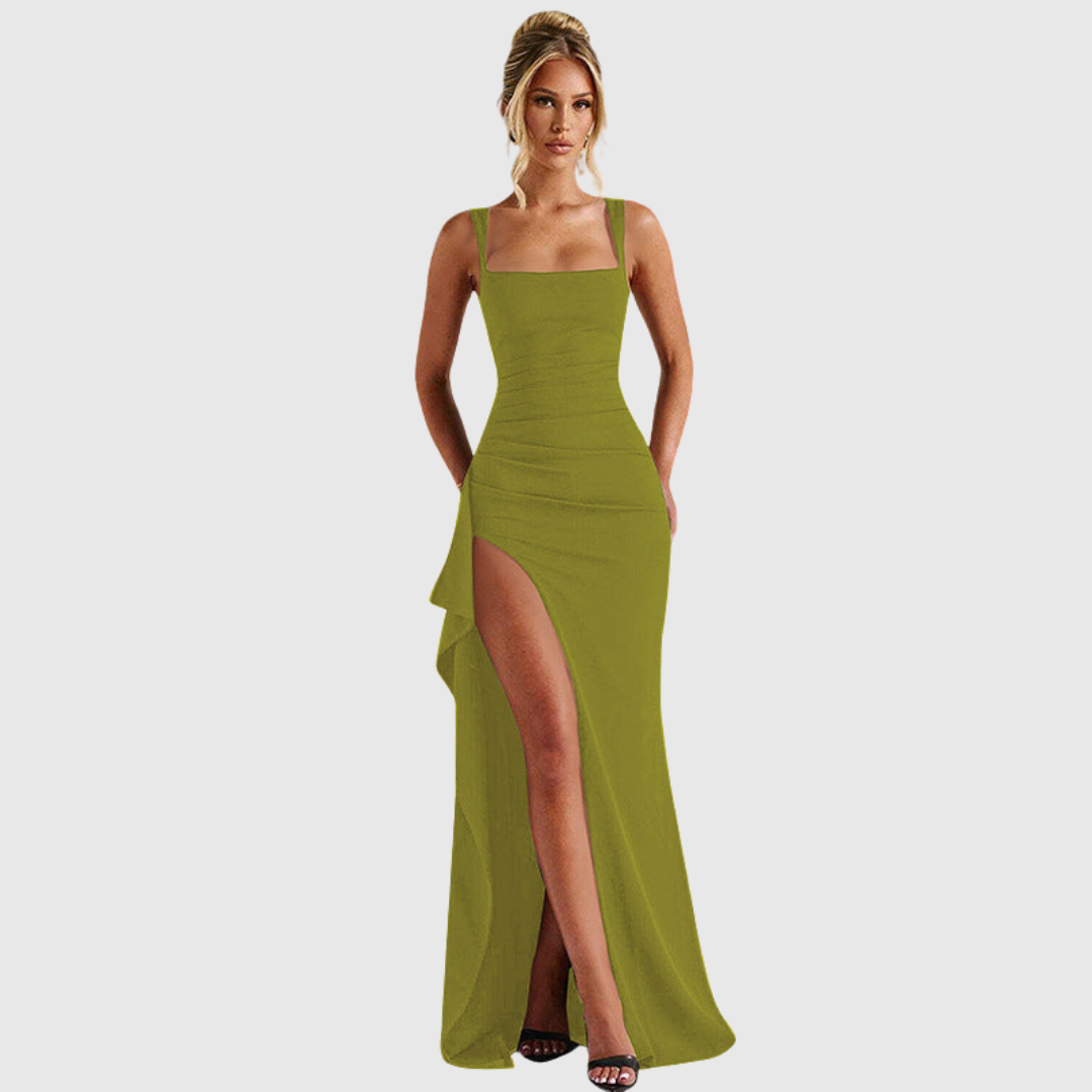 Marlowe – Square Neck High Slit Evening Maxi Dress