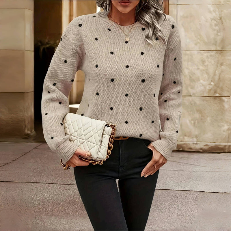 Aubrey – Polka Dot Crew Neck Knit Sweater