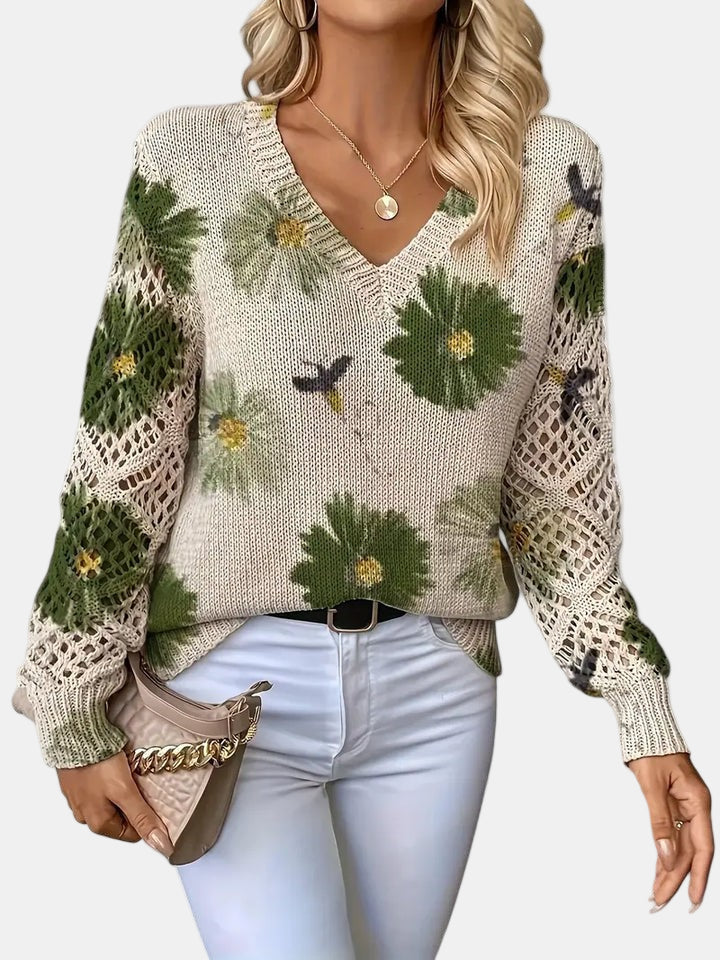 Willow – Floral Print V Neck Knit Sweater