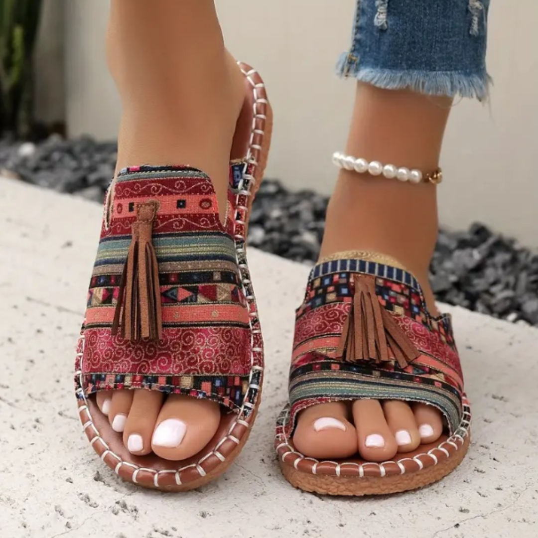 Isla – Embroidered Boho Flat Slide Sandals