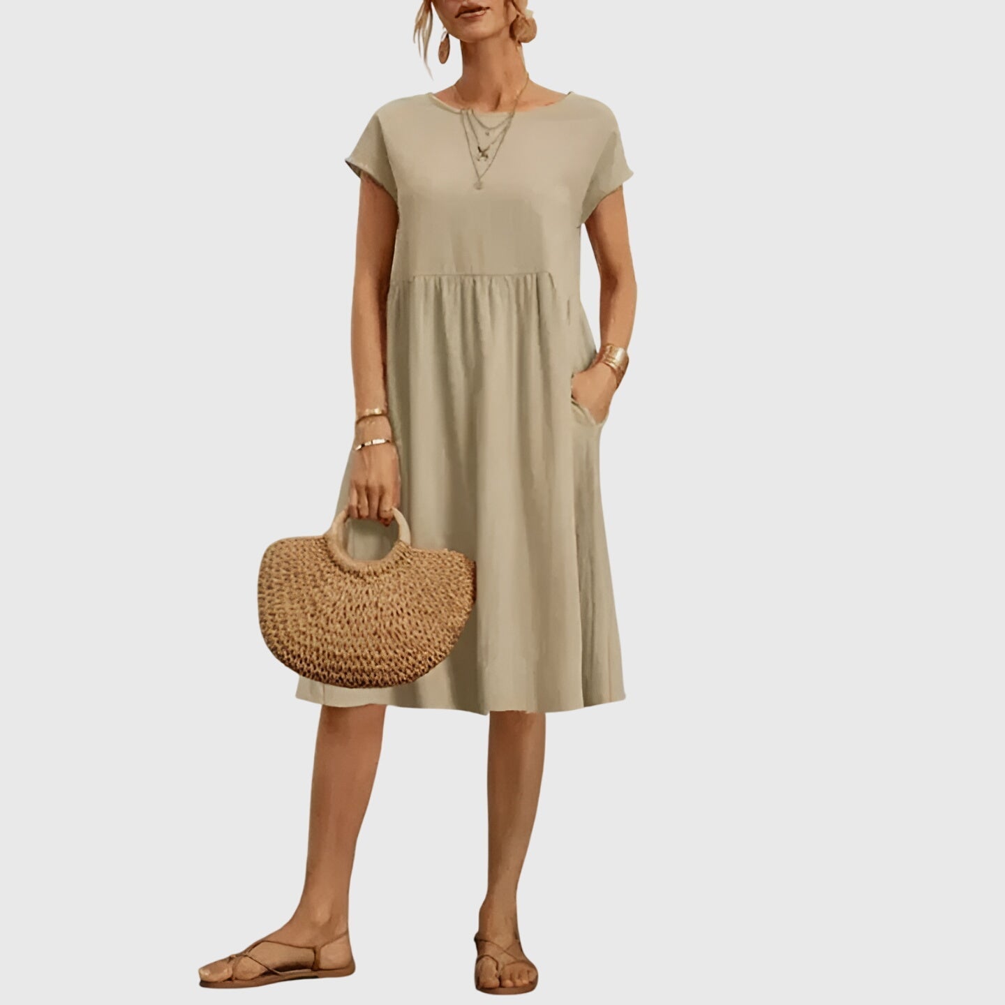 Juliette – Crew Neck Short Sleeve Babydoll Midi Dress