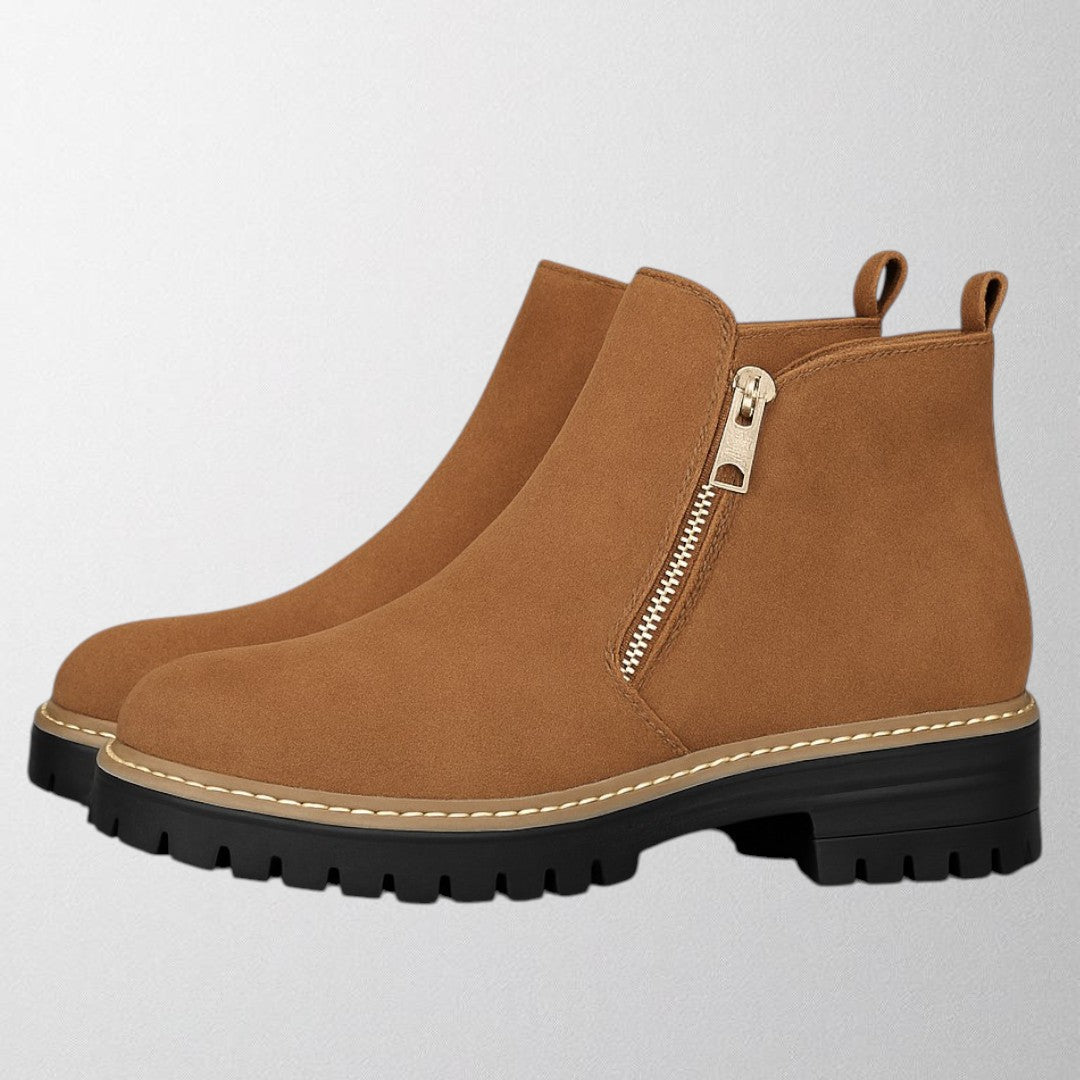 Madeline – Suede Side Zip Block Heel Ankle Boots